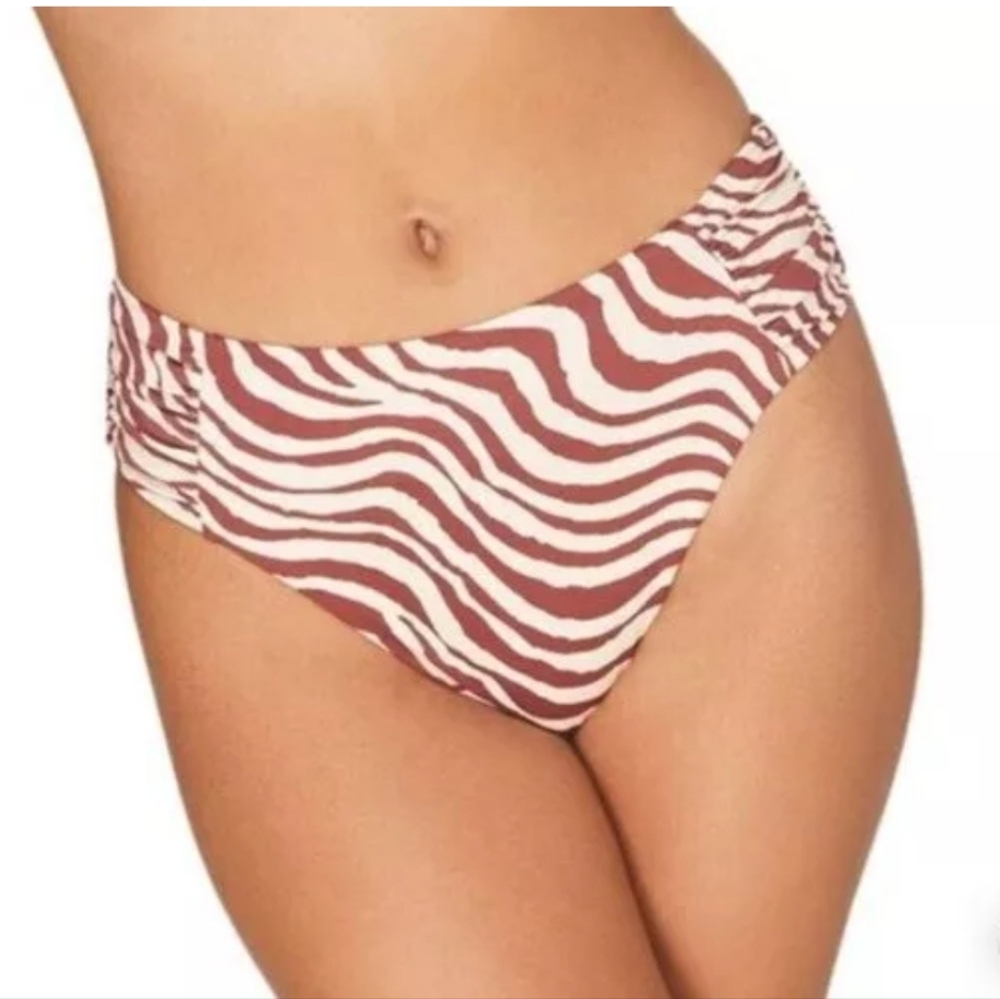 Andie Swim The Hipster Bikini Bottom In Bias Stripe Truffle Size Small New
